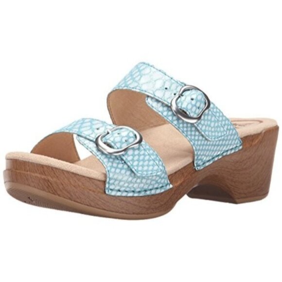 *Dansko Sophie Snake Sandals Womens Size 39 Turquoise Blue Comfort Double Strap - Picture 1 of 16